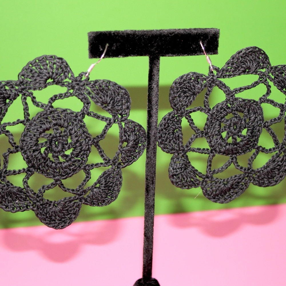 Elegant Black Crochet Earrings